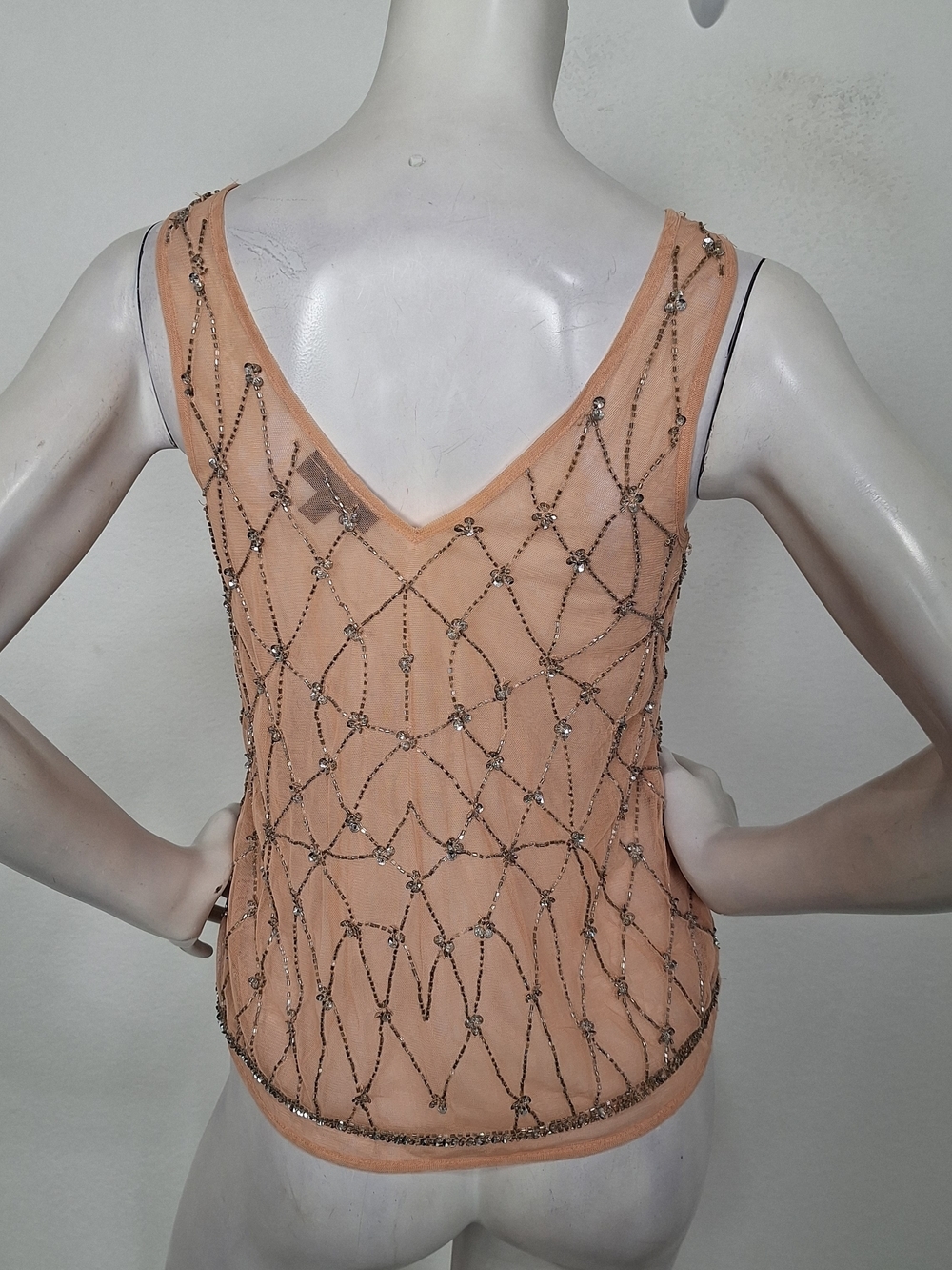 Topshop Peach & Silver Beaded Fairycore Romantic V-Neck Pullover Blouse Size 4 - Picture 5 of 11